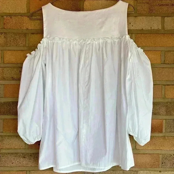 Weekend MaxMara Canasta cotton cold shoulder 3/4 Puff sleeve white top - Picture 8 of 8